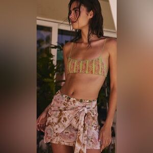 NWT Free People Sweet as Beach Mini Skirt in Neutral Combo Tie Dye